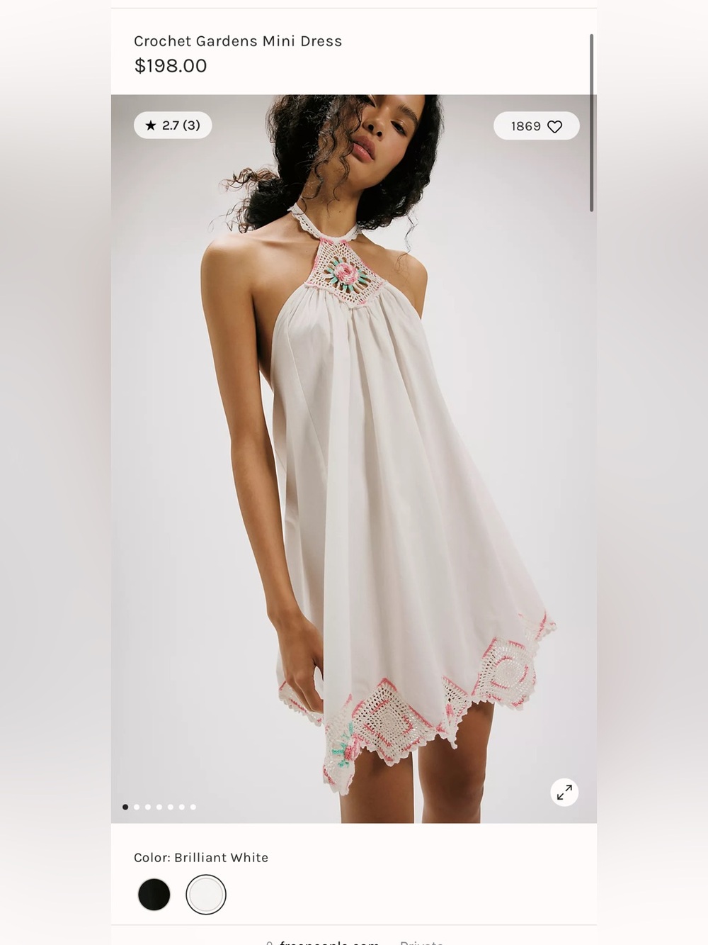 NWOT! Free People Crochet Gardens Mini Dress - Retail $198.00